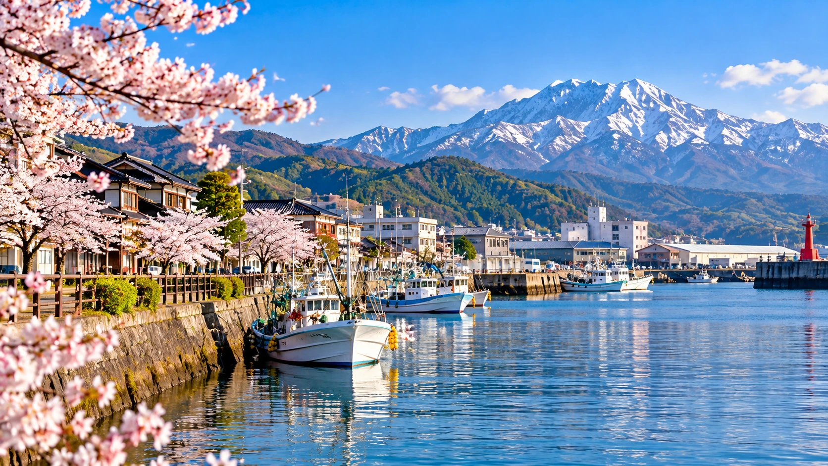 나오에쓰항 인근 풍경을 표현한 AI 생성 여행 참고 이미지