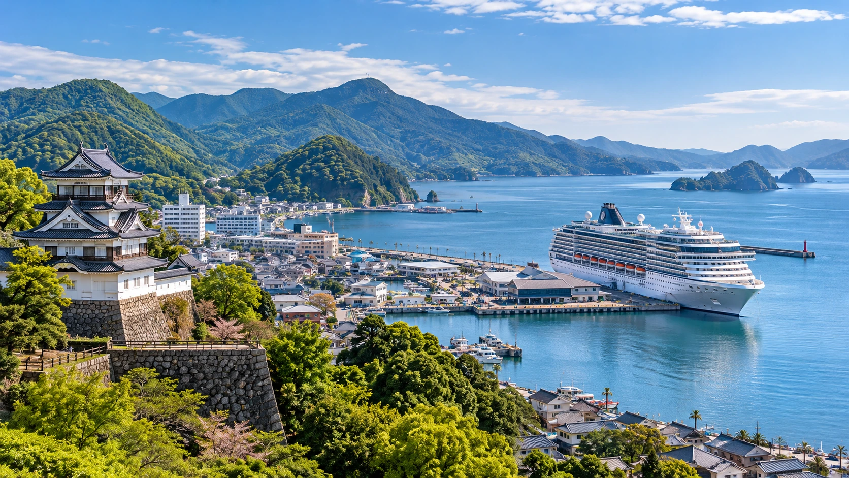 사이키항 주변 관광 분위기를 표현한 AI 생성 참고 이미지